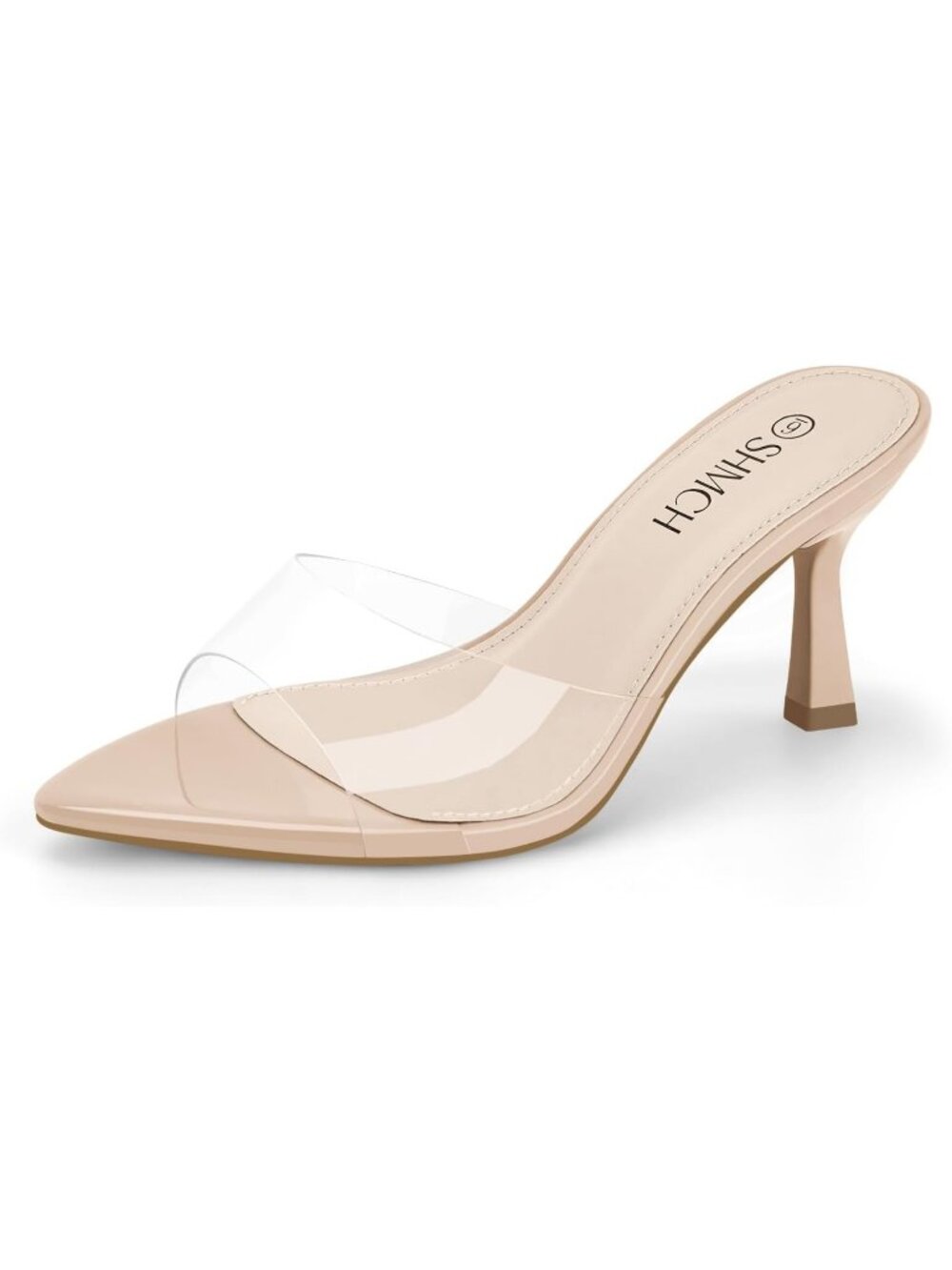 Women’s Clear Comfortable Pointed Toe Slip On Stylish Kitten Heeled Sandals